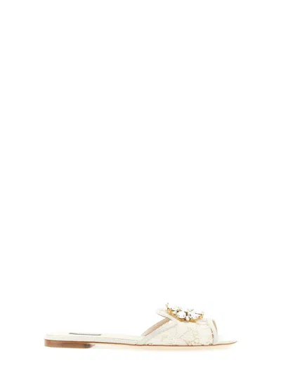 Dolce & Gabbana Slippers In Lace With Crystals In Ghiaccio