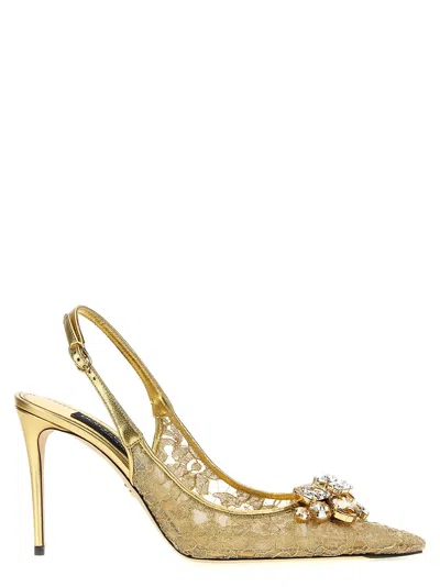 Dolce & Gabbana 90 Embellished Lurex Lace Slingback Pumps In Gold