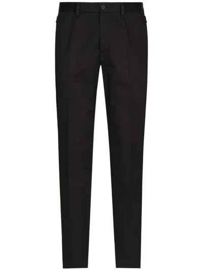 Dolce & Gabbana Tapered Cotton-blend Trousers In Black