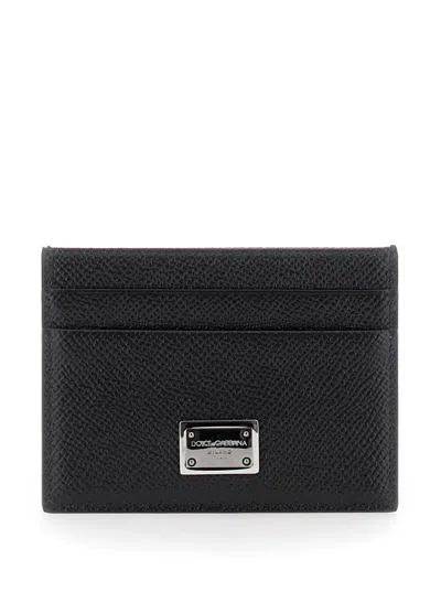 DOLCE & GABBANA BLACK CARD HOLDER WITH LOGO PLAQUE ON THE FRONT IN GRAINED LEATHER MAN