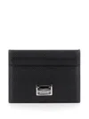 Dolce & Gabbana Black Dauphine Calfskin Card Holder In Black