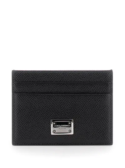 DOLCE & GABBANA DOLCE & GABBANA MEN BLACK CARD HOLDER WITH LOGO PLAQUE ON THE FRONT IN GRAINED LEATHER MAN