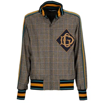 Pre-owned Dolce & Gabbana Tartan Check Printed Wool Jacket With Logo Knit Gray Gold 11495