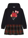 Dolce & Gabbana Blue Dress For Girl With Tulip And Logo In Black