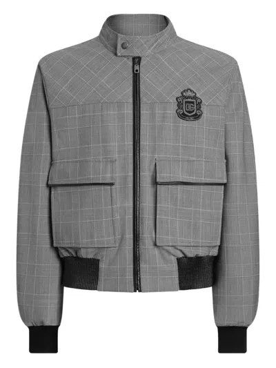 Dolce & Gabbana Tartan Patch Coat In Gray