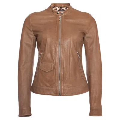 Pre-owned Dolce & Gabbana , Taupe Leather Biker Jacket In Brown