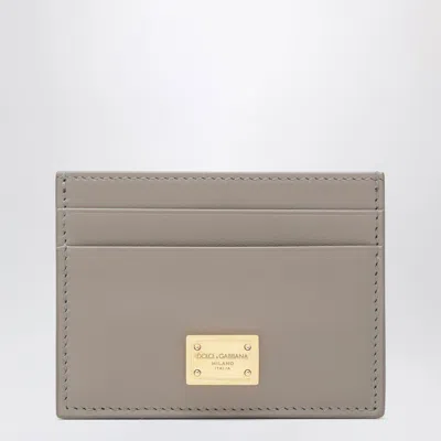 Dolce & Gabbana Taupe Leather Card Holder With Logo Plaque In Brown