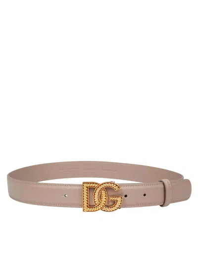 Dolce & Gabbana Plongé Calfskin Dg Logo Belt In Neutral