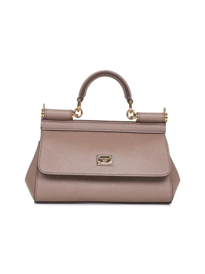 Dolce & Gabbana Taupe Small Sicily Handbag In Brown