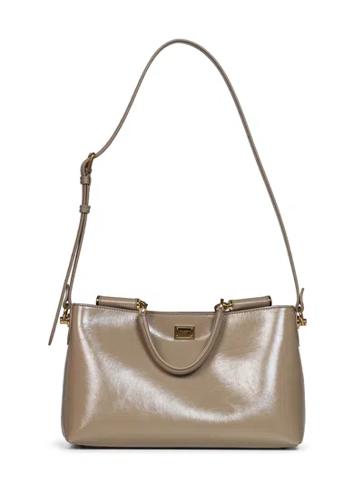 Dolce & Gabbana Taupe Vittoria Medium Handbag With Shoulder Strap In Brown