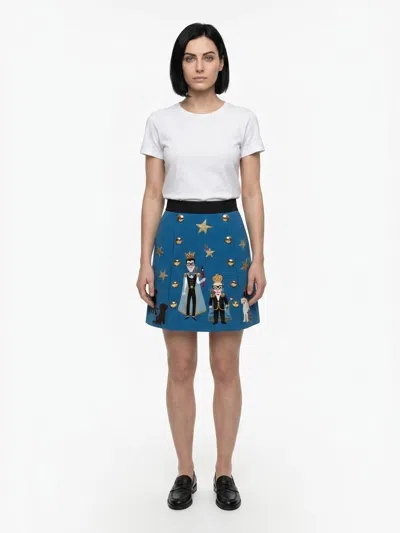 Dolce & Gabbana Character And Star Print Mini Skirt In Blue