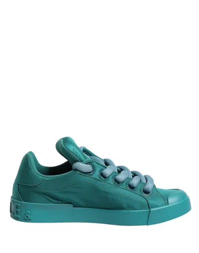 Dolce & Gabbana Teal Portofino Men Low Top Trainers Shoes In Green