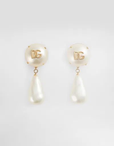 Dolce & Gabbana Teardrop Earrings With Dg Logo In White