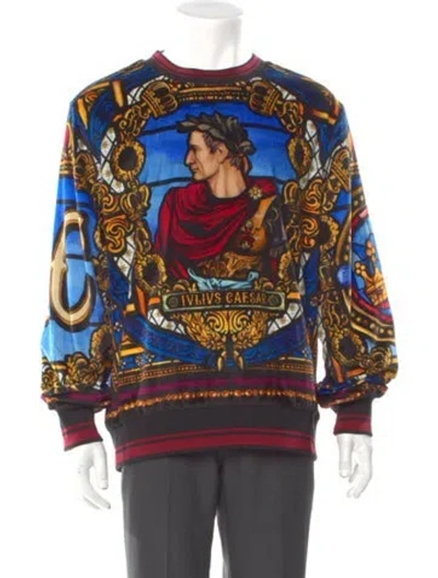 Pre-owned Dolce & Gabbana Teatro Dei Pupi Print Crew Neck Sweatshirt In Blue