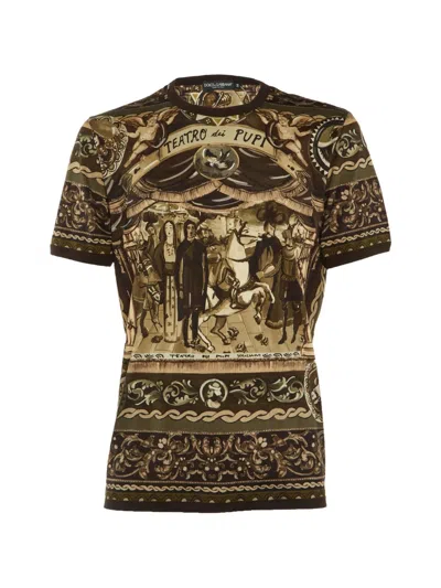 Pre-owned Dolce & Gabbana Teatro Dei Pupi Printed T-shirt In Brown