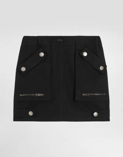 Dolce & Gabbana Kids' Technical Cotton Skirt In Black