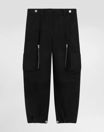 Dolce & Gabbana Kids' Technical Cotton Trousers In Black