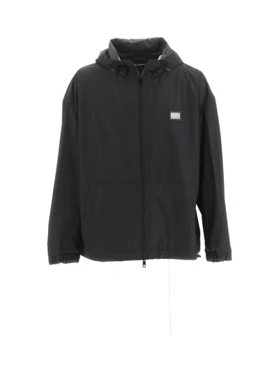 Dolce & Gabbana Technical Fabric Hooded Jacket In Black