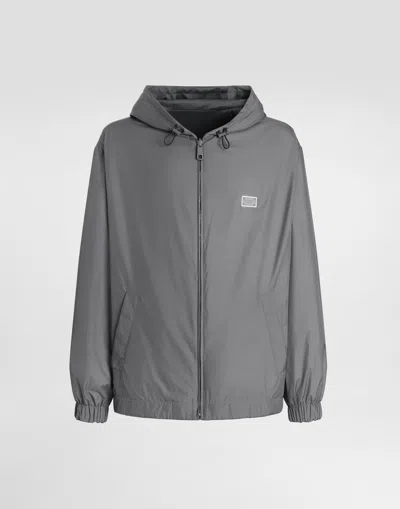 Dolce & Gabbana Technical Fabric Sports Jacket With Hood In Gray