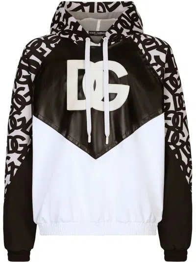 Dolce & Gabbana Technical Jersey Dg Patch Hoodie In Black