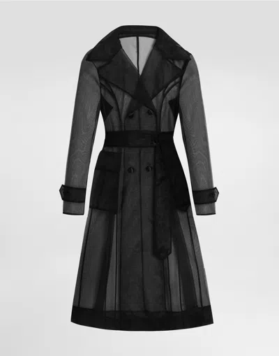 Dolce & Gabbana Technical Organza Trench Coat In Black