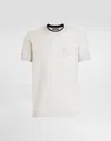 Dolce & Gabbana White Technical Piqué Cotton Tshirt With Embroidery In Gray