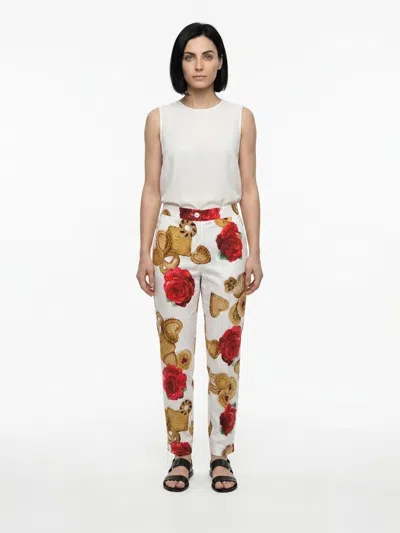 Dolce & Gabbana Teddy Bear & Rose Print Cotton Joggers In Multicolor