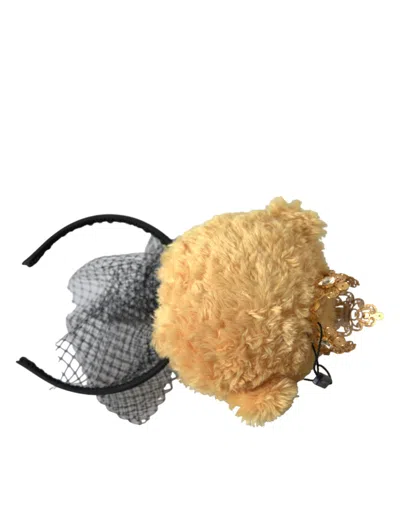 Dolce & Gabbana Teddy Bear Gold Crystal Crown Hair Band In Brown