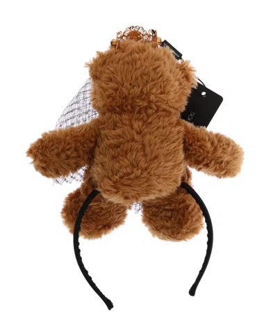Dolce & Gabbana Teddy Bear Gold Crystal Crown Headband In Brown