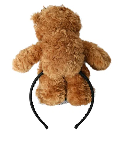 Dolce & Gabbana Teddy Bear With Gold Crystal Crown Hair Band In White