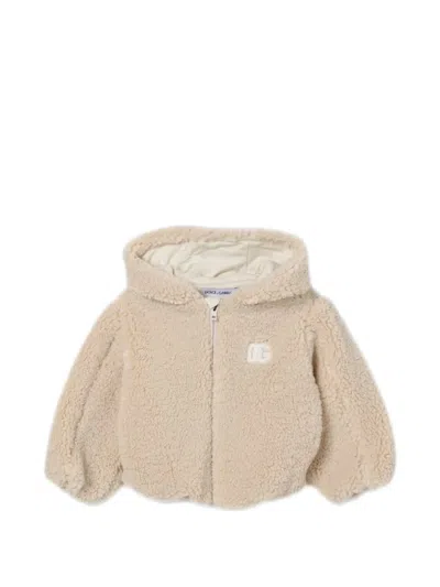 Dolce & Gabbana Babies' Teddy-texture Hooded Jacket In Orange