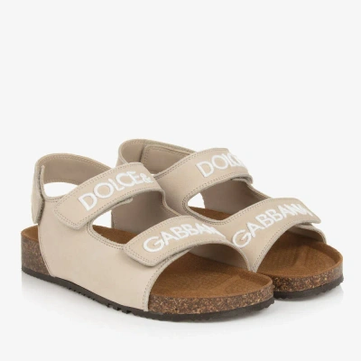Dolce & Gabbana Teen Beige Leather Sandals