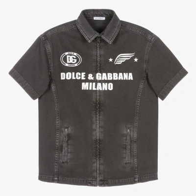 Dolce & Gabbana Teen Boys Black Cotton Zip Front Shirt