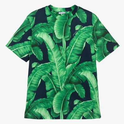 Dolce & Gabbana Teen Boys Green Cotton Banana Leaf T-shirt
