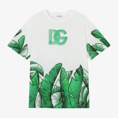 Dolce & Gabbana Teen Boys White Cotton Leaf T-shirt