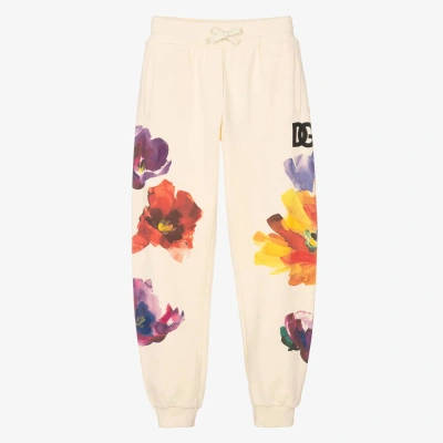 Dolce & Gabbana Teen Girls Ivory Floral Cotton Joggers