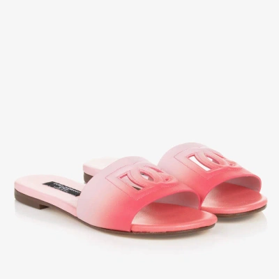 Dolce & Gabbana Teen Girls Pink Ombré Leather Dg Sandals