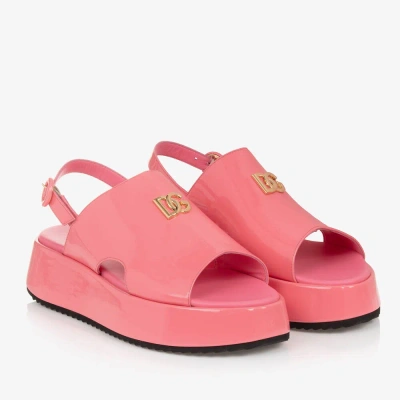 Dolce & Gabbana Teen Girls Pink Patent Flatform Sandals