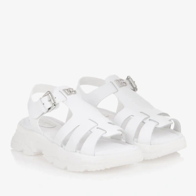 Dolce & Gabbana Teen Girls White Leather Dg Sandals