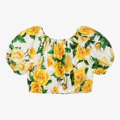 Dolce & Gabbana Teen Girls Yellow Roses Cotton Blouse