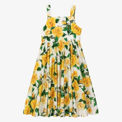 Dolce & Gabbana Teen Girls Yellow Roses Cotton Dress