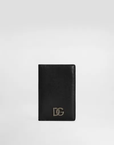 Dolce & Gabbana Tempesta Calfskin Card Holder In Black