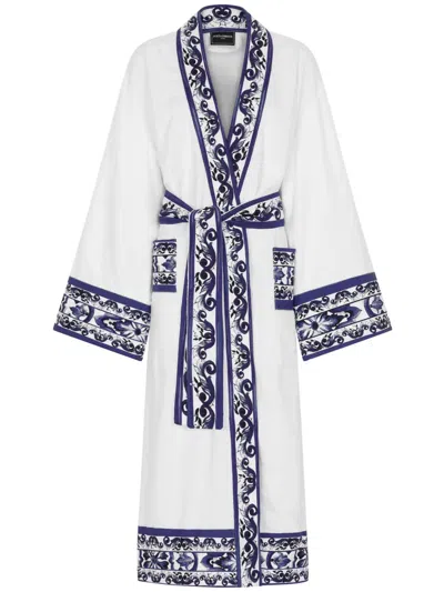 Dolce & Gabbana Barocco Logo-print Signature Robe In White/beige