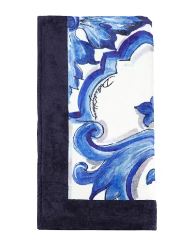 Dolce & Gabbana Terry Cotton Beach Towel In Blue