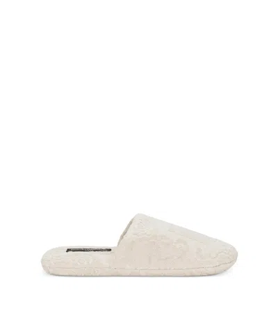 Dolce & Gabbana Terry Cotton Dg Slippers In Beige
