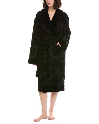 Dolce & Gabbana Terry Cotton Jacquard Bath Robe In Black
