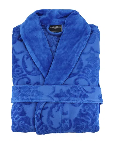Dolce & Gabbana Bath Robe In Terry Cotton Jacquard In Blue