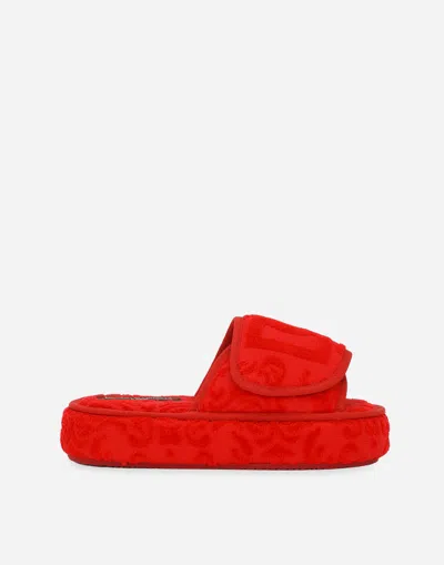 Dolce & Gabbana Terry Cotton Plateau Slippes In Multicolor