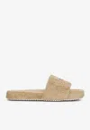 Dolce & Gabbana Terrycloth Sliders With Logo Tag In Beige