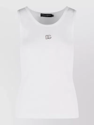 Dolce & Gabbana Textile Glass Blend Ribbed Tank Top In White